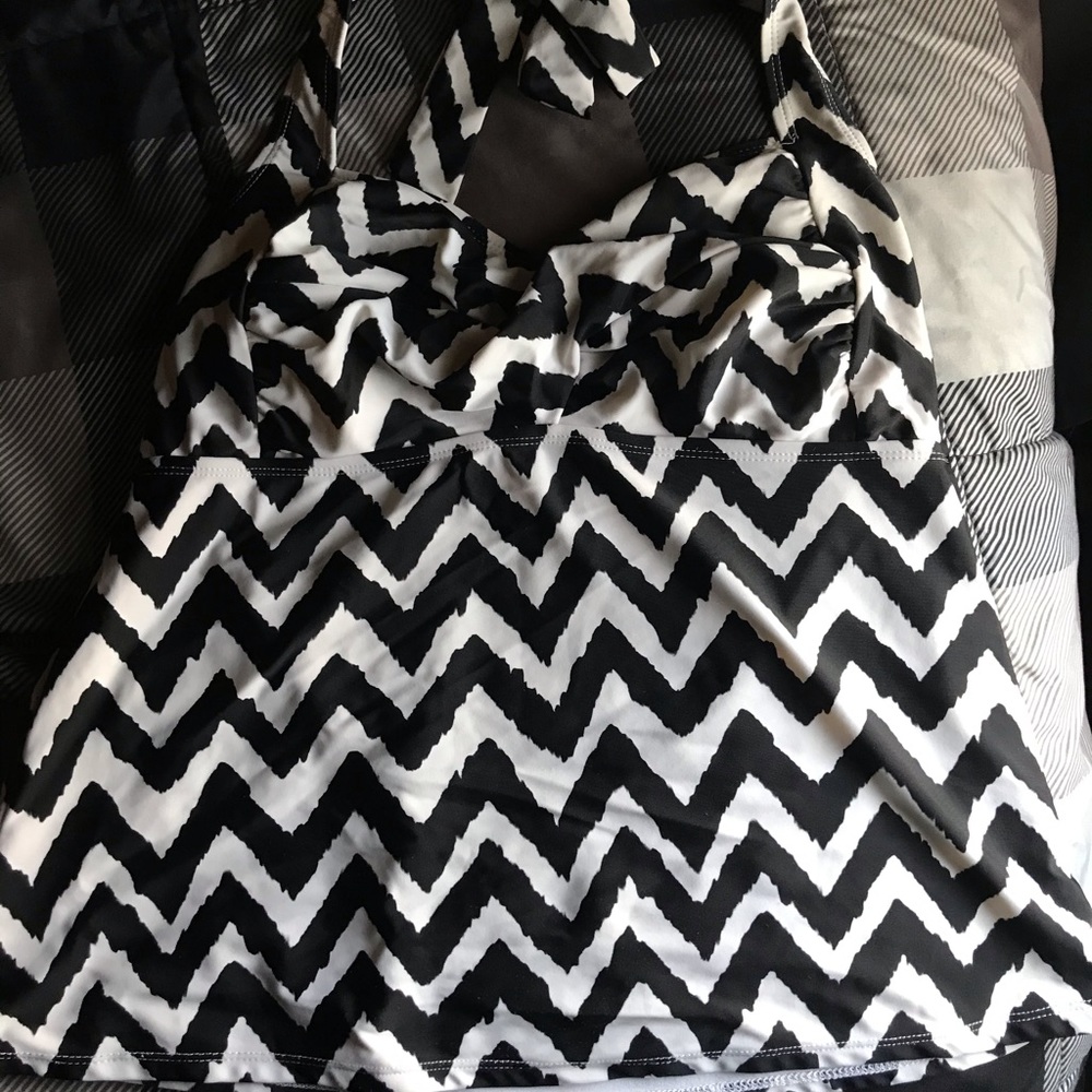 Catalina White & Black Patterned Halter Tankini